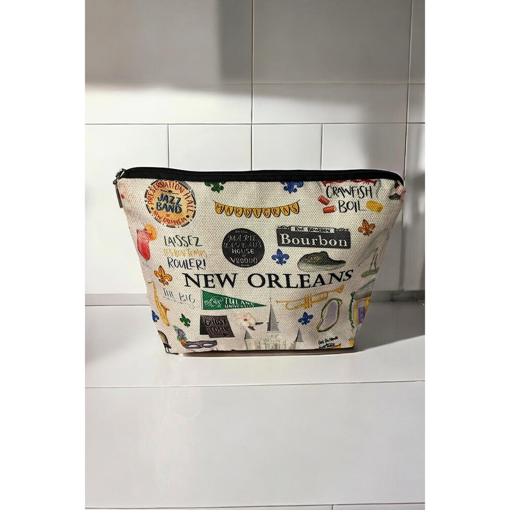 Chic New Orleans Themed Cosmetic Zipper Pouch Bag - Perfect for Travel